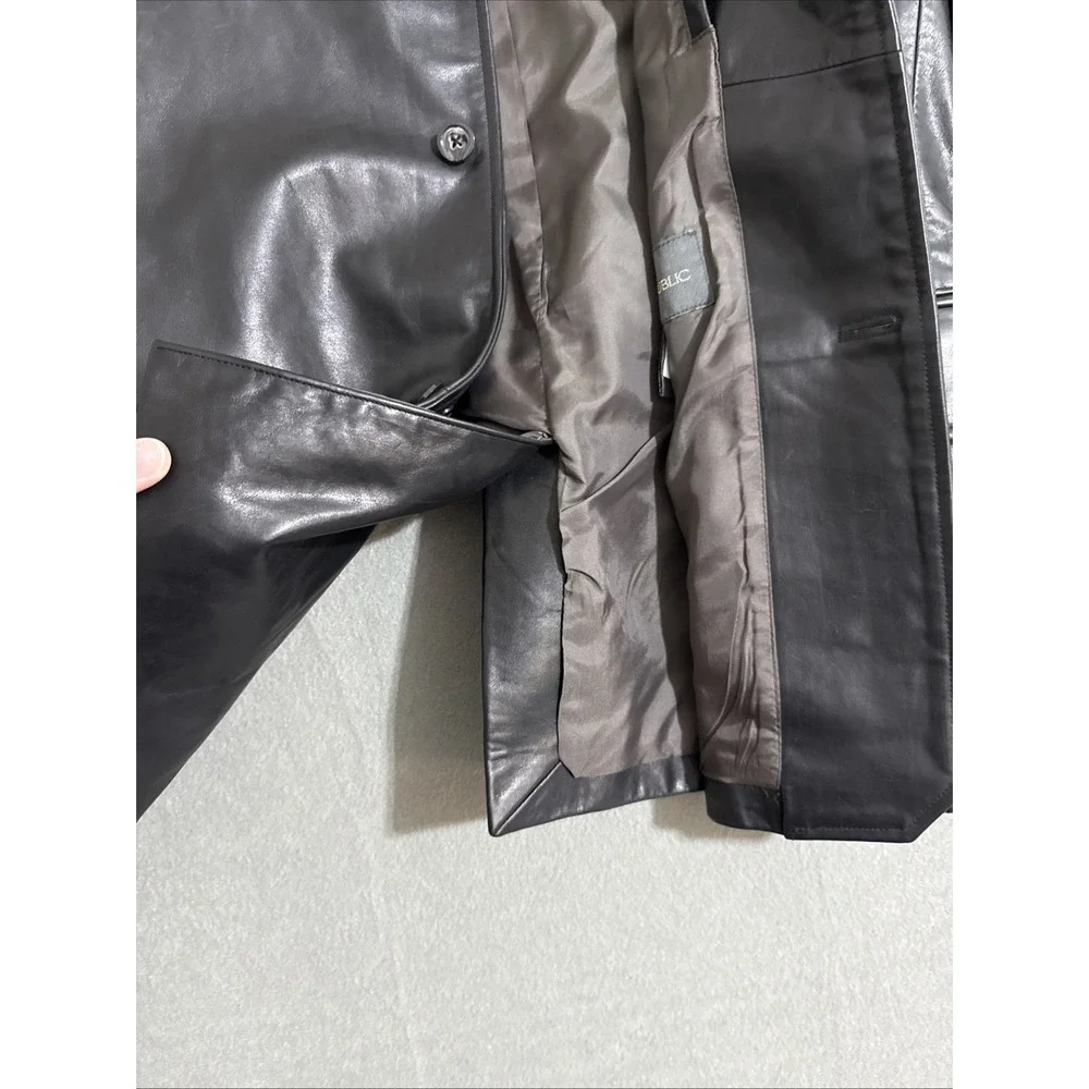 Vtg Mens Leather Coat Banana Republic Black L  Jacket Blazer Rockabilly Y2K Soft